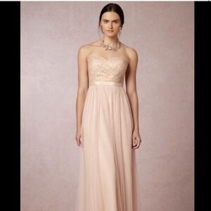 JENNY YOO Tulle Strapless Maxi Dress Floral Lace Gold Flecked Bodice Sweetheart